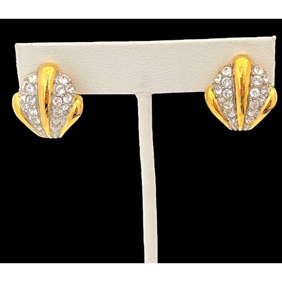 Never Worn Vintage Joan Rivers Earrings Gold Plated Pave Crystals Clip On  12L - Picture 2 of 6